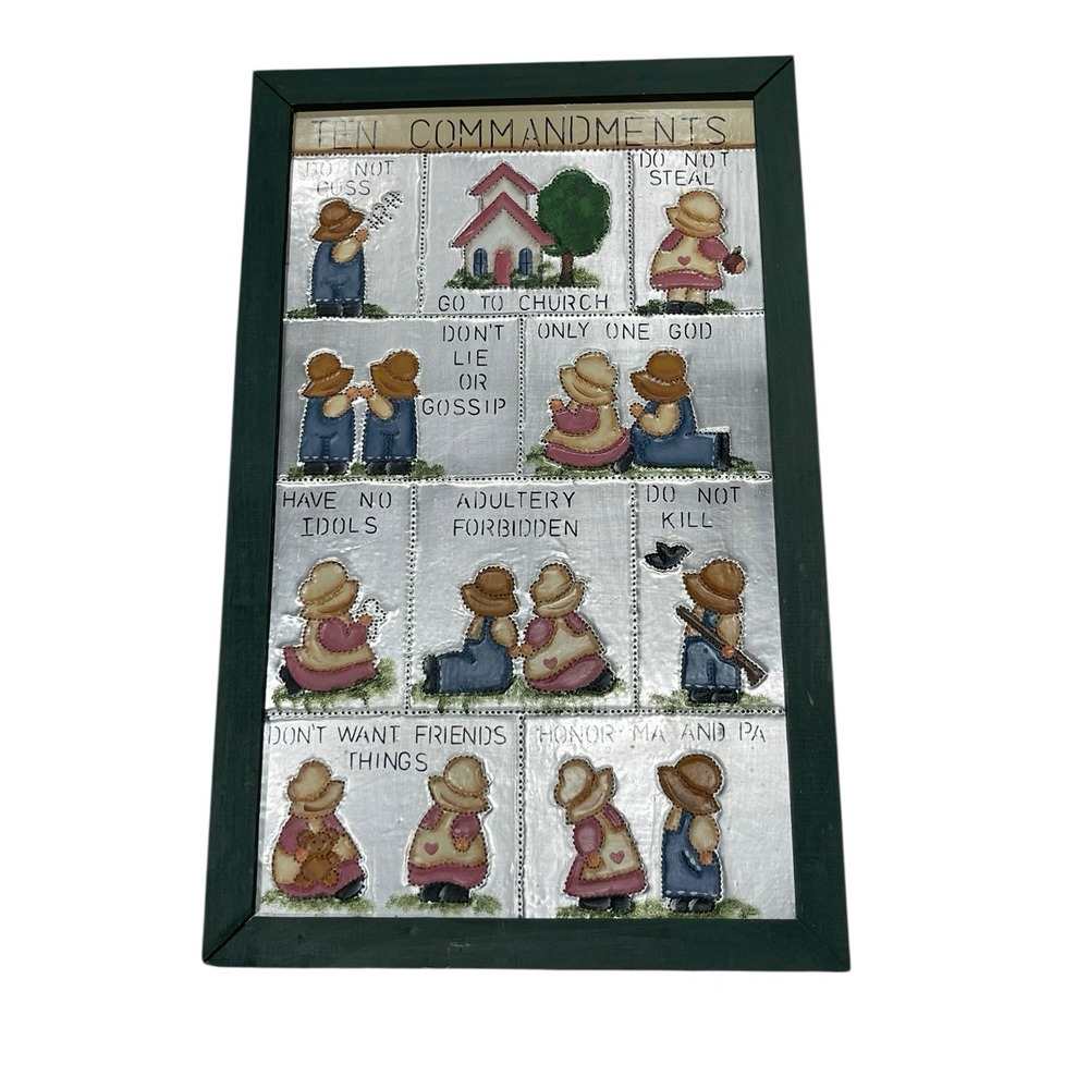 Vintage Country Cottage Grandma Core Ten Commandments Amish metal Pierced Sign